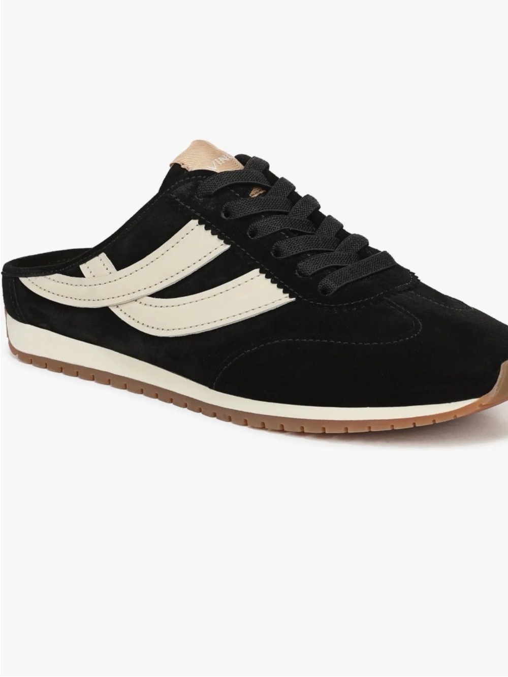 Vince Black Suede Lace-Up Mule Sneakers with Cream Stripes